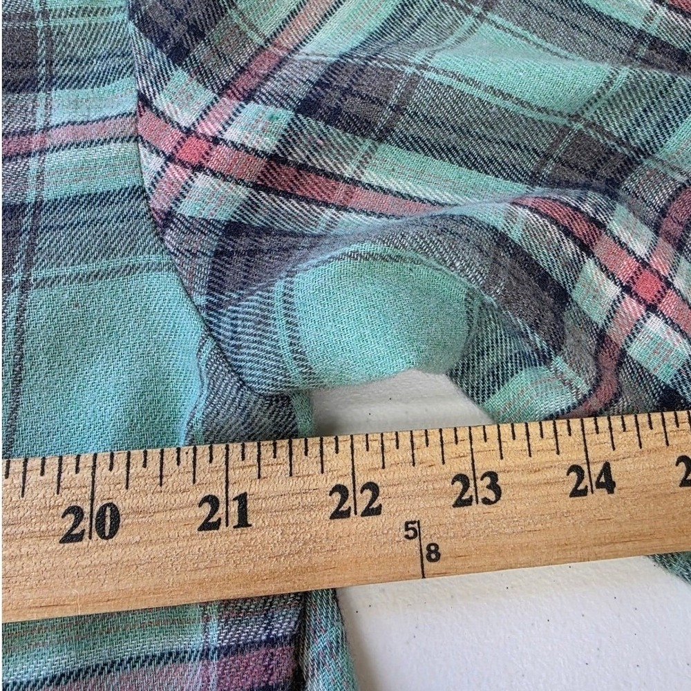 Unbranded Teal Plaid Hooded Flannel Shirt Womens XL Button Up Long Sleeve Hoody - Picture 6 of 8